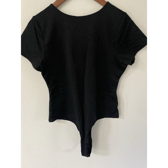 BP. Womens Large Black Sleeveless Fitted Solid Ribbed Knit Thong Bodysuit - Picture 1 of 7